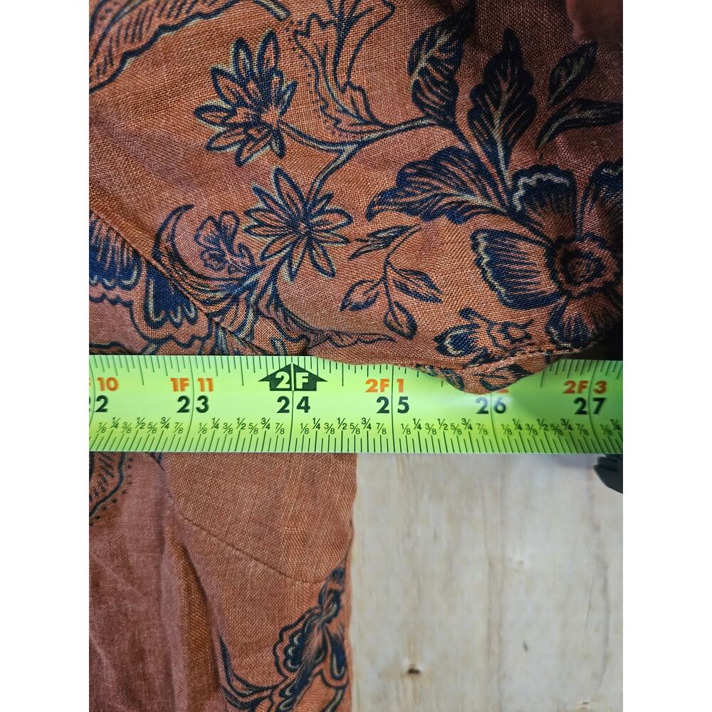 Garnet Hill Gabby Folk Floral XL Button Front European Flax Linen Rust Black - Picture 5 of 9